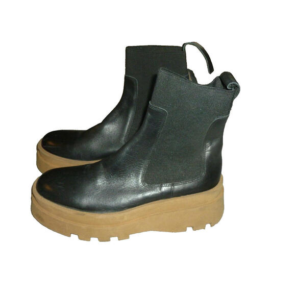 NEW Steve Madden Hutch Black Leather Chelsea Boots Women’s Size 9.5M Lug Sole - Picture 1 of 6